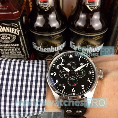 Low Price Replica IWC Big Pilots Top Gun Black Dial Brown Leather Strap Automatic Watch